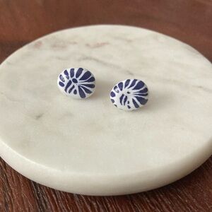Blue & White Terracotta Post Earrings | Handcrafted Ceramic Studs